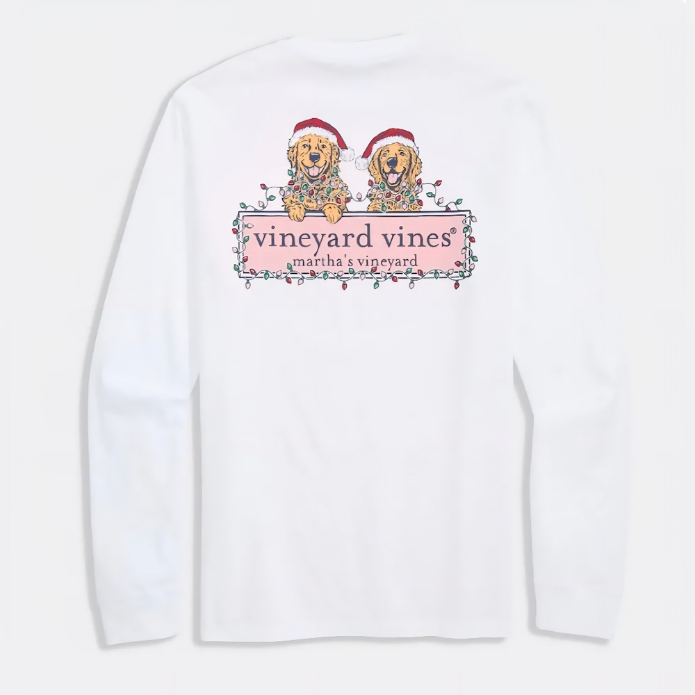 NWT Vineyard Vines String Lights Pups Logo Box Pocket Tee, Mens Medium - Picture 1 of 2